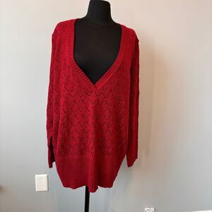 Vintage Fashion Bug Women's V-neck red sparkly diamond pattern‎ knit sweater